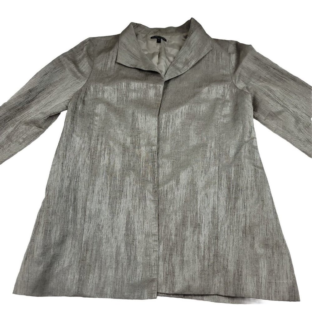 Eileen Fisher Womens S Jacket‎ Tan Silk and Linen Lined 3/4 Sleeve Soft Poplin